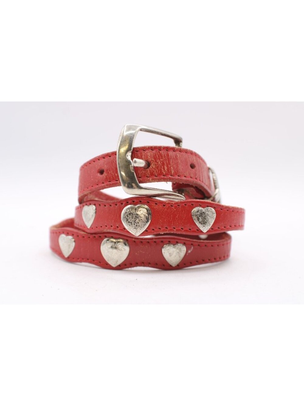 Y2K Red Leather Heart Stud Belt 34 Texan Coquette Emo Revival Girl Grunge Street